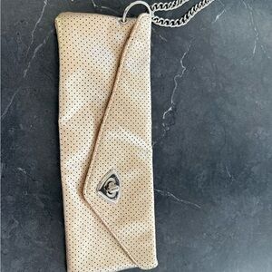 Chic Beige Perforated Clutch with Chain